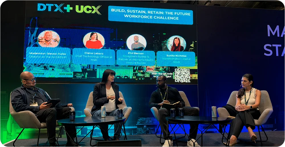 Four-person workforce panel on the Main Stage at UCX London 2026